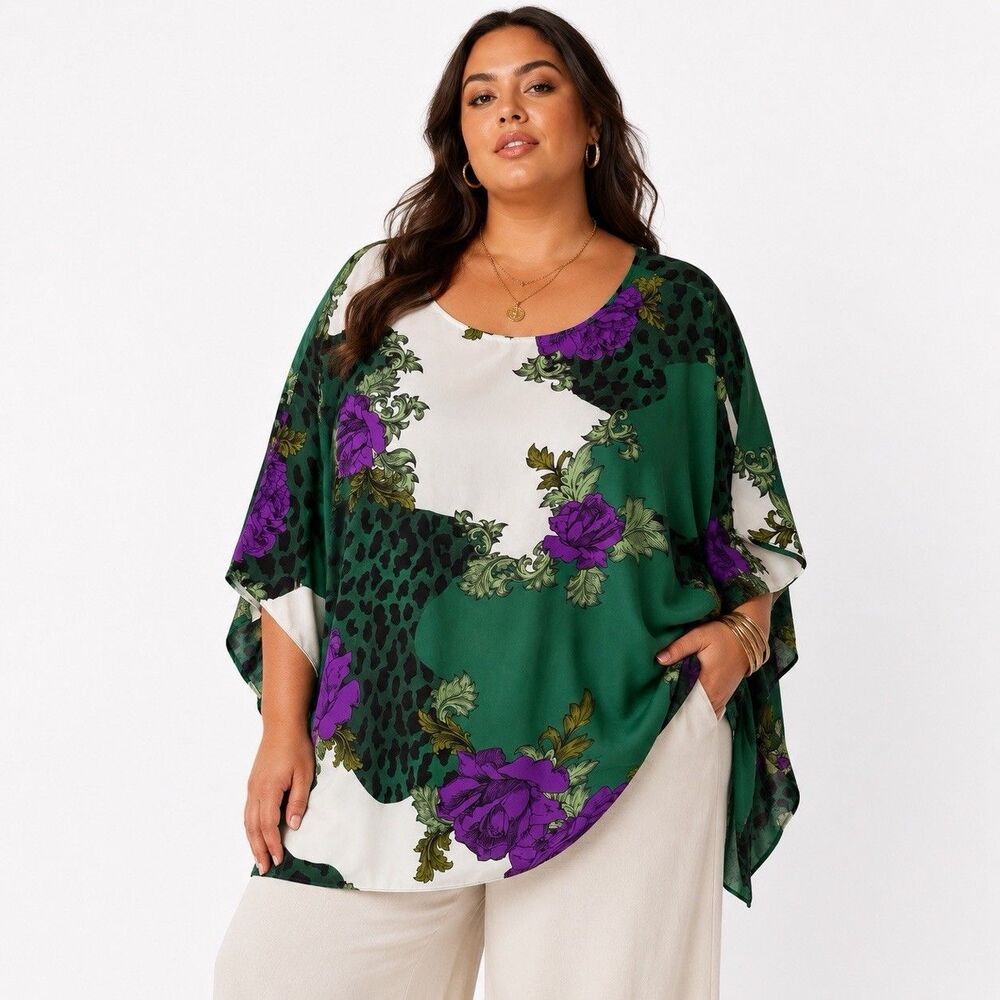IMAN Size 2X/3X Oversize Reversible Satin Poncho Top Beach Resort Boho Lagenlook